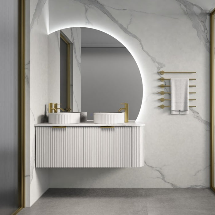 600-1500*455*450mm Infinity Rio Matt White Plywood L-Corner Fluted Wall Hung Vanity