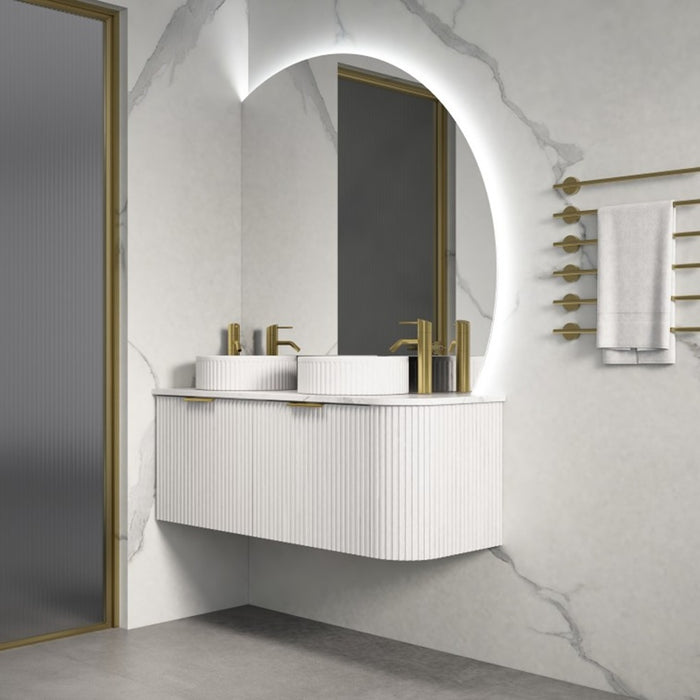 600-1500*455*450mm Infinity Rio Matt White Plywood L-Corner Fluted Wall Hung Vanity