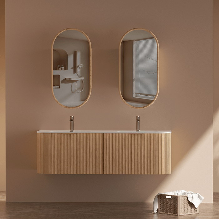600-1500*455*450mm INF RIO Light Oak High-Moisture Resistant Plywood Fluted Wall Hung Vanity