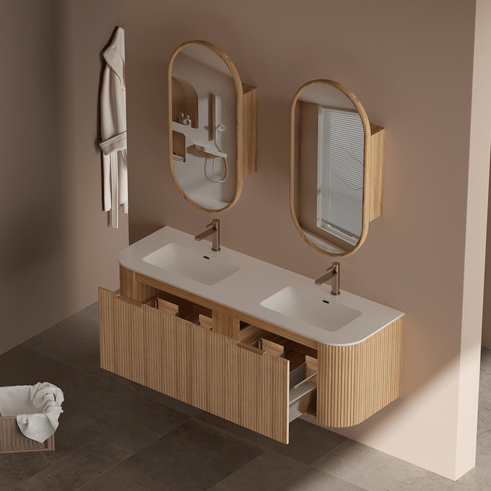 600-1500*455*450mm INF RIO Light Oak High-Moisture Resistant Plywood Fluted Wall Hung Vanity