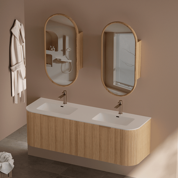 600-1500*455*450mm INF RIO Light Oak High-Moisture Resistant Plywood Fluted Wall Hung Vanity