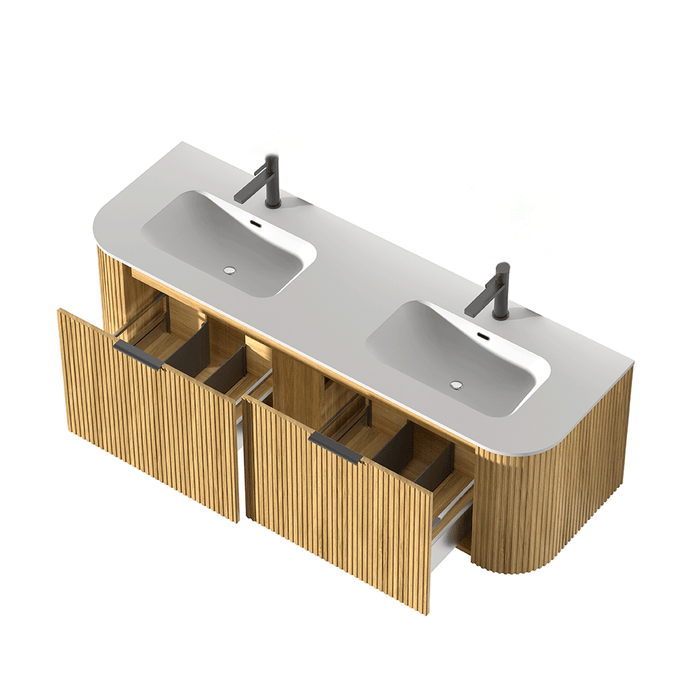 600-1500*455*450mm INF RIO Light Oak High-Moisture Resistant Plywood Fluted Wall Hung Vanity