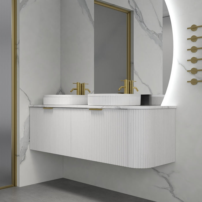 600-1500*455*450mm Infinity Rio Matt White Plywood L-Corner Fluted Wall Hung Vanity