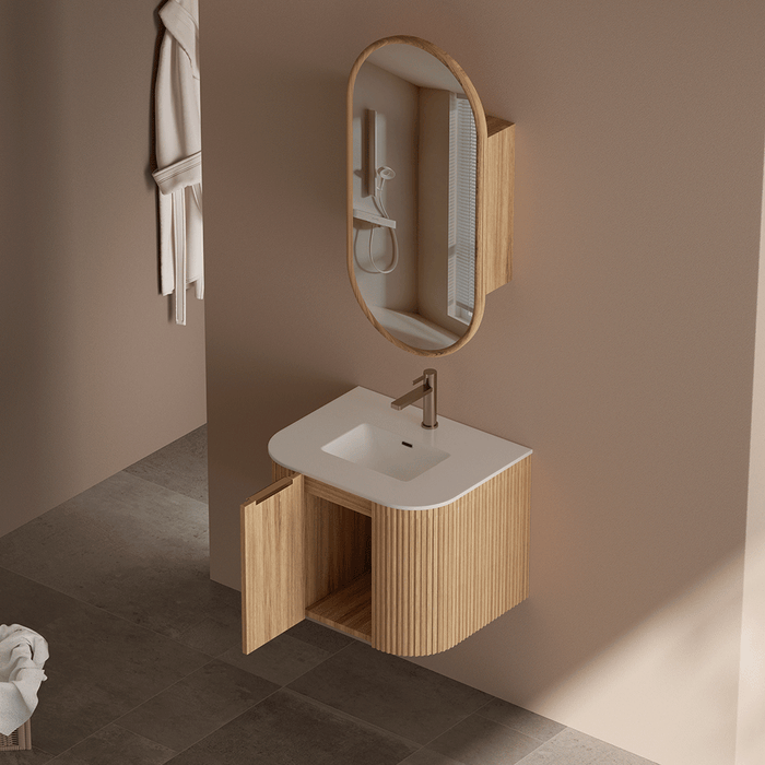 600-1500*455*450mm INF RIO Light Oak High-Moisture Resistant Plywood Fluted Wall Hung Vanity
