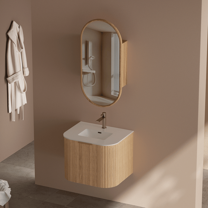 600-1500*455*450mm INF RIO Light Oak High-Moisture Resistant Plywood Fluted Wall Hung Vanity