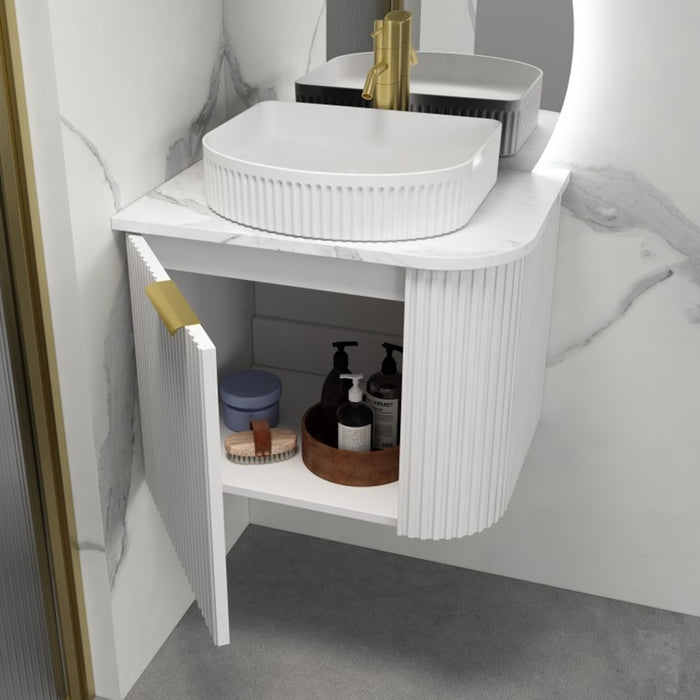 600-1500*455*450mm Infinity Rio Matt White Plywood L-Corner Fluted Wall Hung Vanity