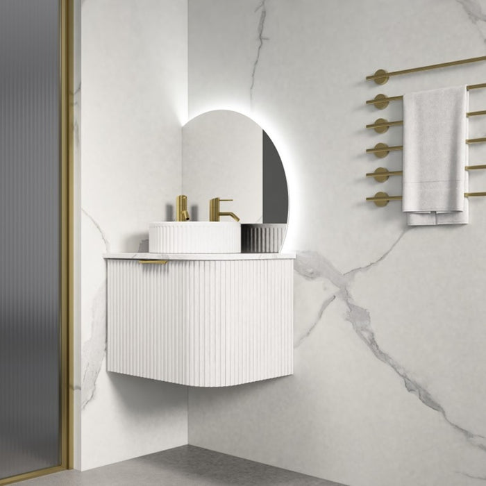 600-1500*455*450mm Infinity Rio Matt White Plywood L-Corner Fluted Wall Hung Vanity