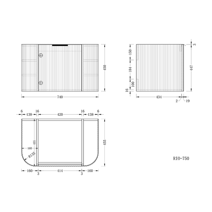 600-1500*455*450mm INF RIO Light Oak High-Moisture Resistant Plywood Fluted Wall Hung Vanity