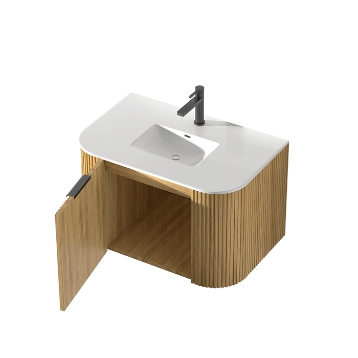 600-1500*455*450mm INF RIO Light Oak High-Moisture Resistant Plywood Fluted Wall Hung Vanity