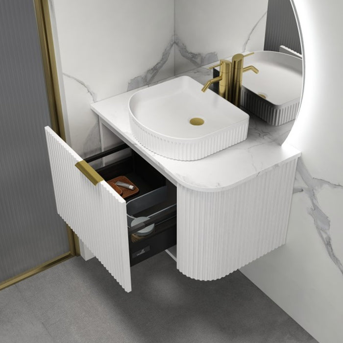 600-1500*455*450mm Infinity Rio Matt White Plywood L-Corner Fluted Wall Hung Vanity