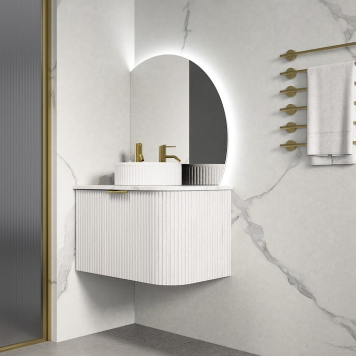 600-1500*455*450mm Infinity Rio Matt White Plywood L-Corner Fluted Wall Hung Vanity