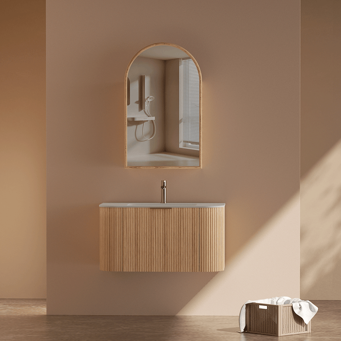 600-1500*455*450mm INF RIO Light Oak High-Moisture Resistant Plywood Fluted Wall Hung Vanity