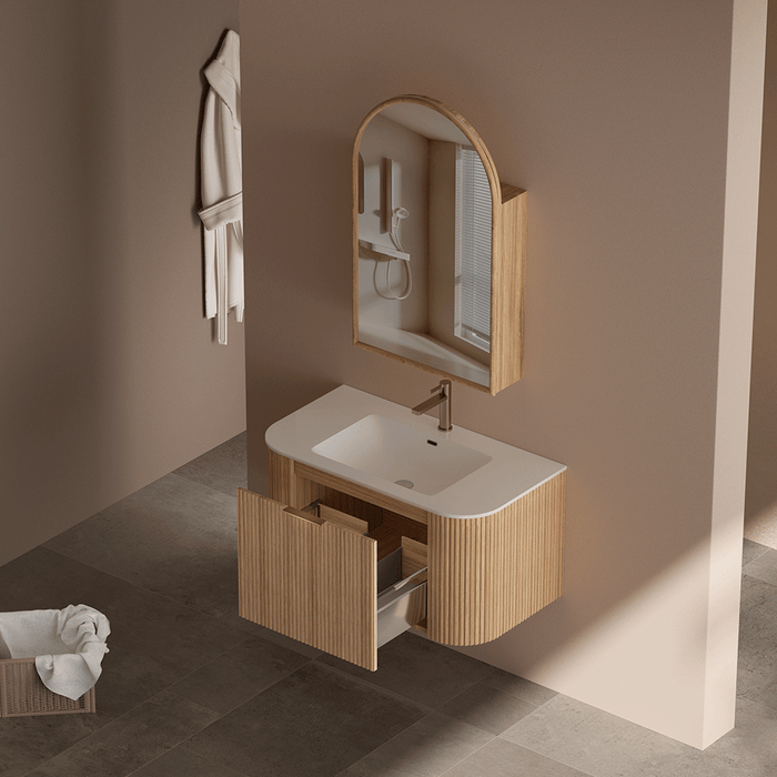 600-1500*455*450mm INF RIO Light Oak High-Moisture Resistant Plywood Fluted Wall Hung Vanity