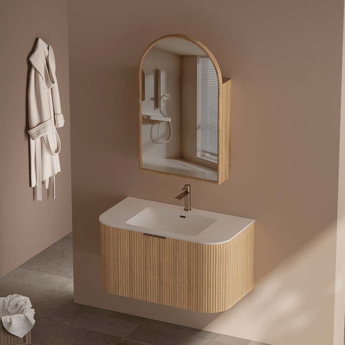600-1500*455*450mm INF RIO Light Oak High-Moisture Resistant Plywood Fluted Wall Hung Vanity
