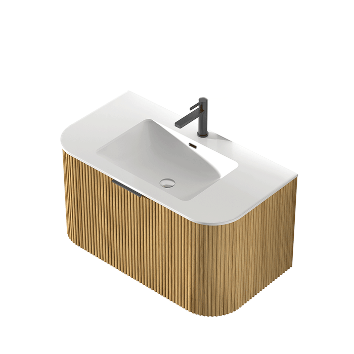 600-1500*455*450mm INF RIO Light Oak High-Moisture Resistant Plywood Fluted Wall Hung Vanity
