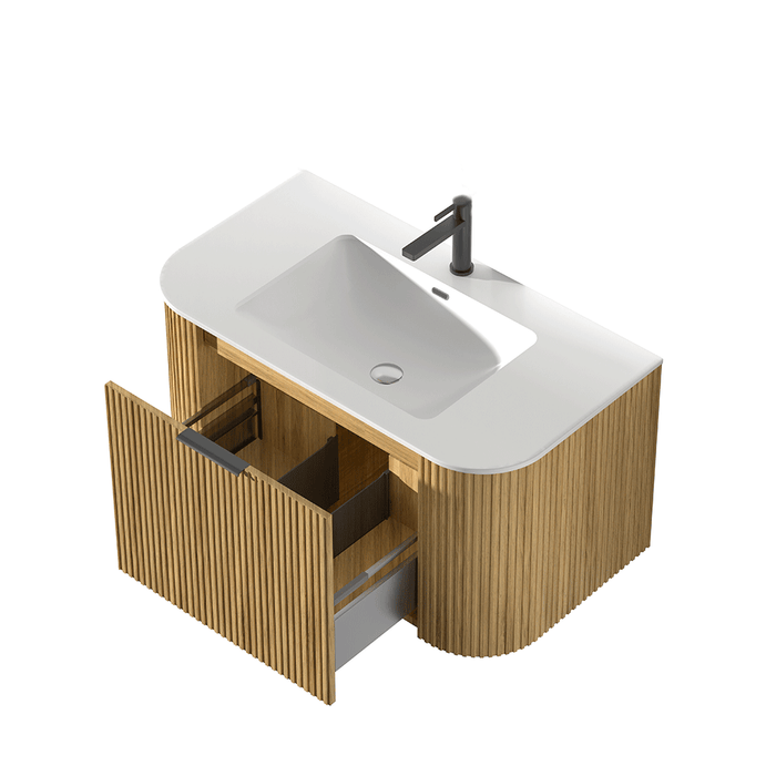 600-1500*455*450mm INF RIO Light Oak High-Moisture Resistant Plywood Fluted Wall Hung Vanity