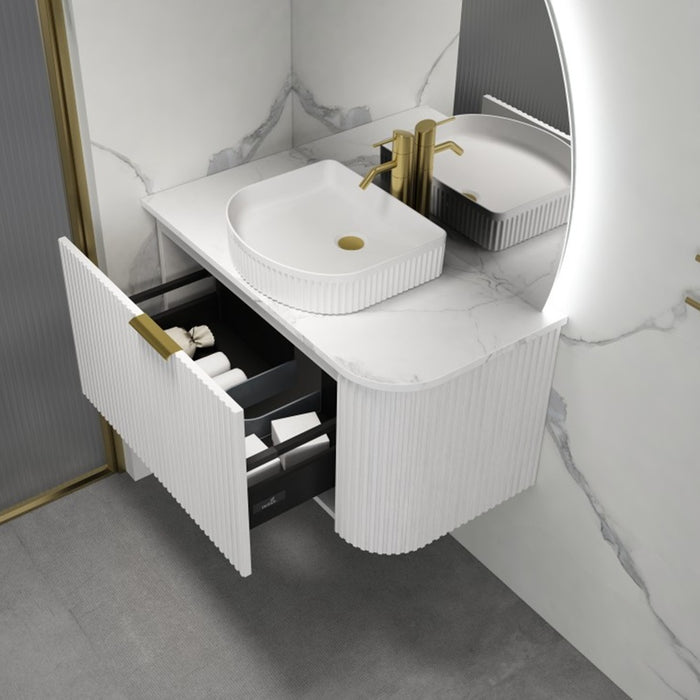 600-1500*455*450mm Infinity Rio Matt White Plywood L-Corner Fluted Wall Hung Vanity