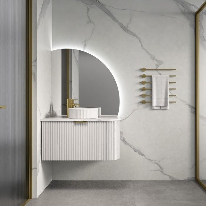 600-1500*455*450mm Infinity Rio Matt White Plywood L-Corner Fluted Wall Hung Vanity