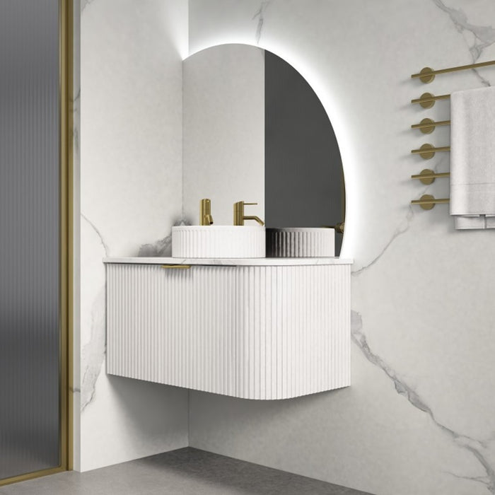 600-1500*455*450mm Infinity Rio Matt White Plywood L-Corner Fluted Wall Hung Vanity