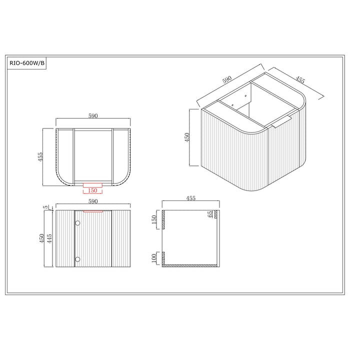 600-1800*455*450mm INF RIO Matt White Plywood Fluted Wall Hung Vanity