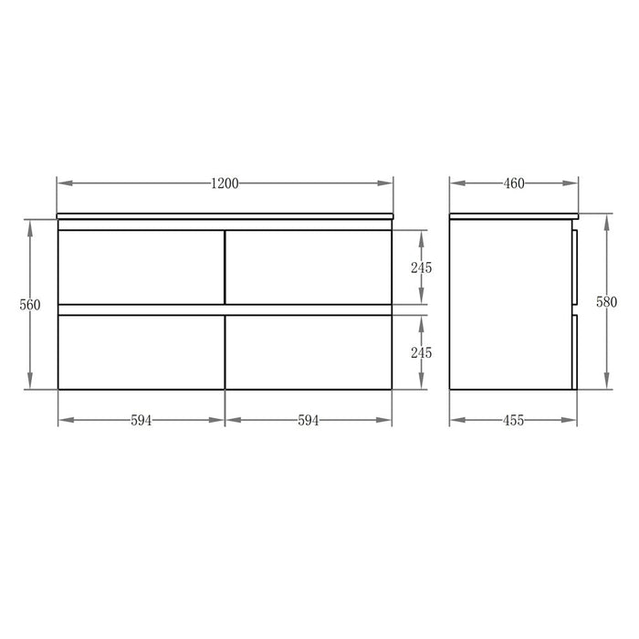 600-1500*460mm Riva White Wall Hung Bathroom Vanity - Cabinet Only and Ceramic / Stone Top Available - HD reno