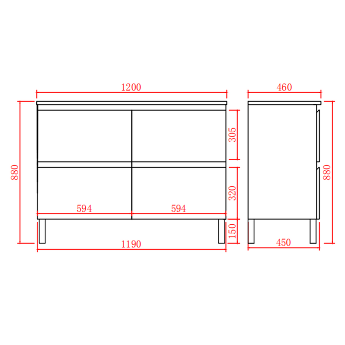 600-1500*460mm Riva White Freestanding With Legs Bathroom Vanity - Cabinet Only and Ceramic / Stone Top Available