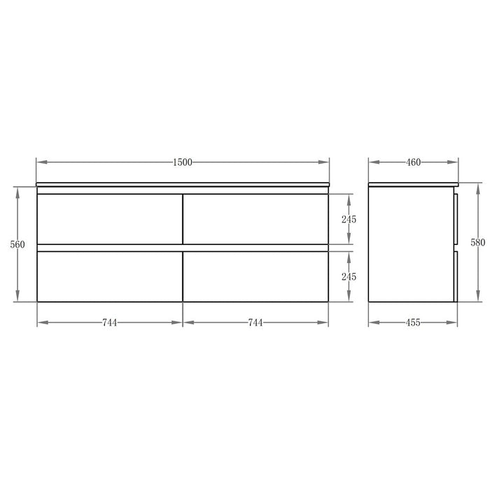 600-1500*460mm Riva White Wall Hung Bathroom Vanity - Cabinet Only and Ceramic / Stone Top Available - HD reno