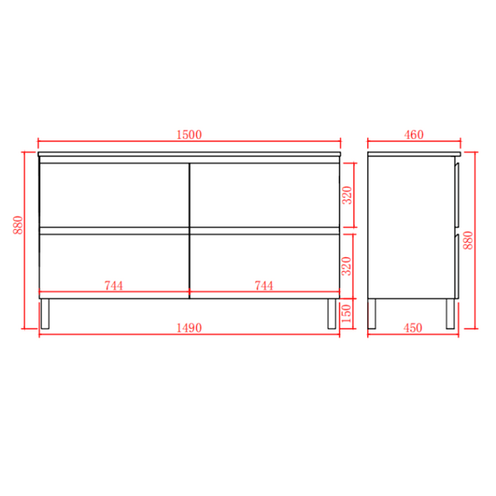 600-1500*460mm Riva White Freestanding With Legs Bathroom Vanity - Cabinet Only and Ceramic / Stone Top Available