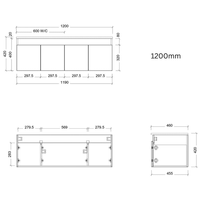 TIMBERLINE ROCKFORD CUSTOM WALL HUNG VANITY (ALL SIZING)