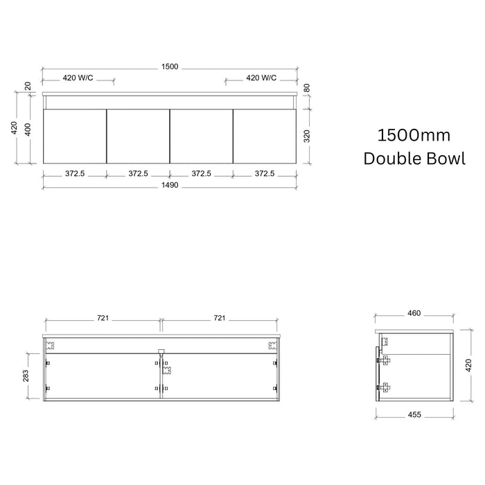 TIMBERLINE ROCKFORD CUSTOM WALL HUNG VANITY (ALL SIZING)