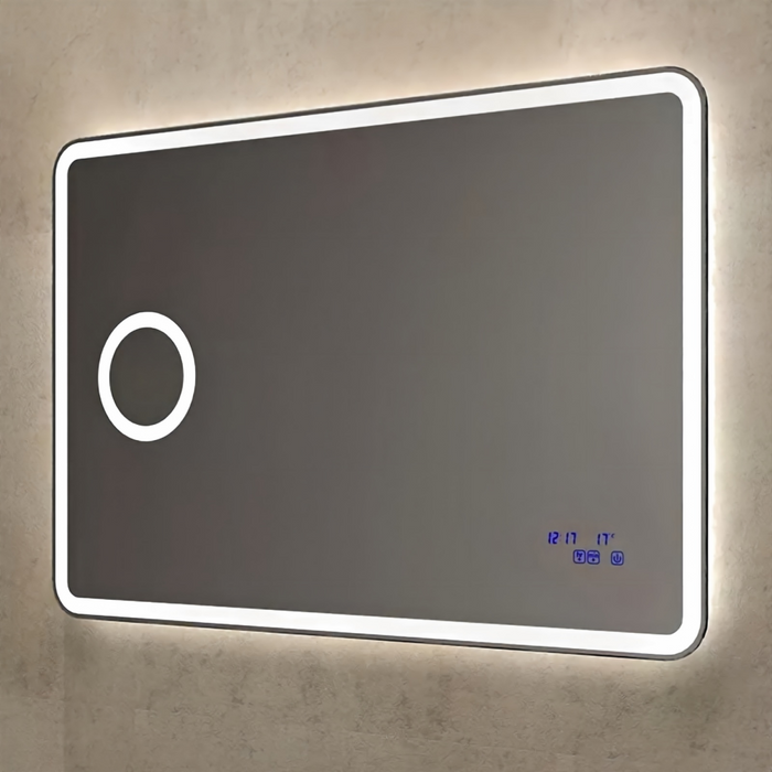 900-1500*800*40mm Sima Frameless Glass Copper-free Rectangle with Clock & Temperature LED Mirror