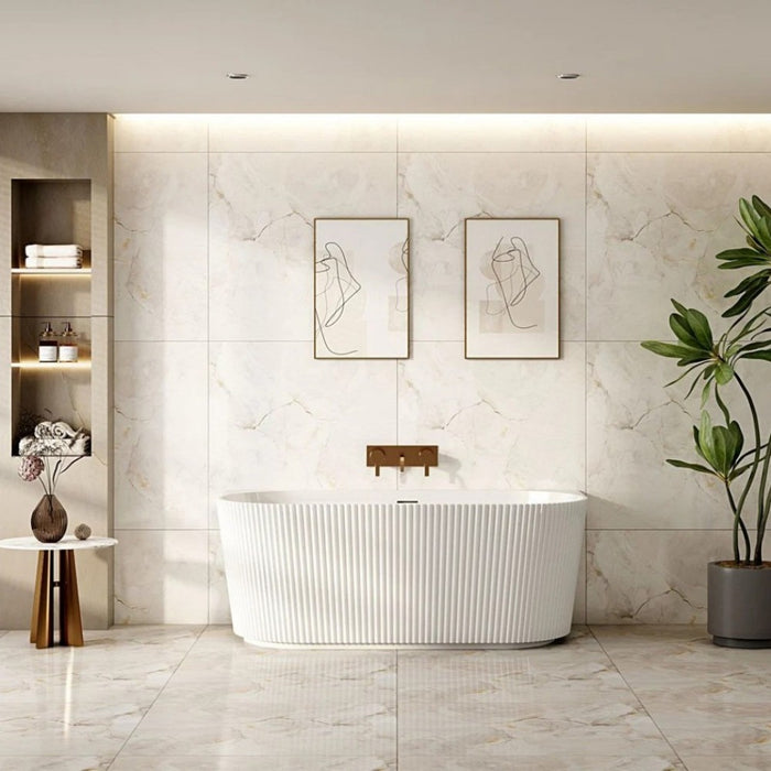 1500/1700*800*580mm Mercio Rose Matt White Oval Fluted Back To Wall Bathtub