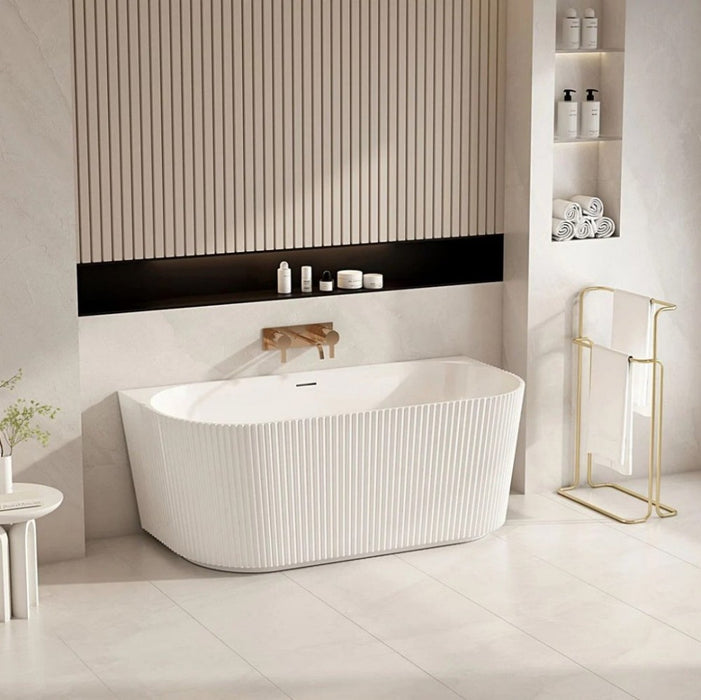 1500/1700*800*580mm Mercio Rose Matt White Oval Fluted Back To Wall Bathtub