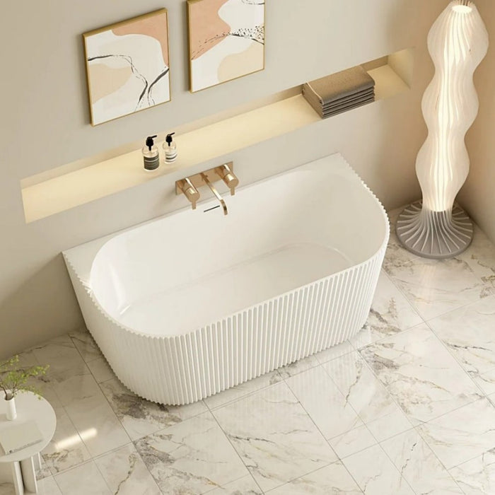 1500/1700*800*580mm Mercio Rose Matt White Oval Fluted Back To Wall Bathtub