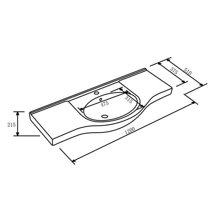 450-1200mm ROMA Semi-recessed White China Top With T Bar Handle Freestanding Bathroom Vanity