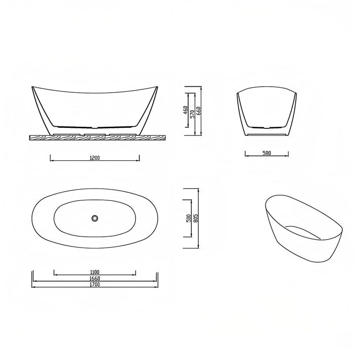 FS11 1500/1700mm White Oval Acrylic Freestanding Bathtub