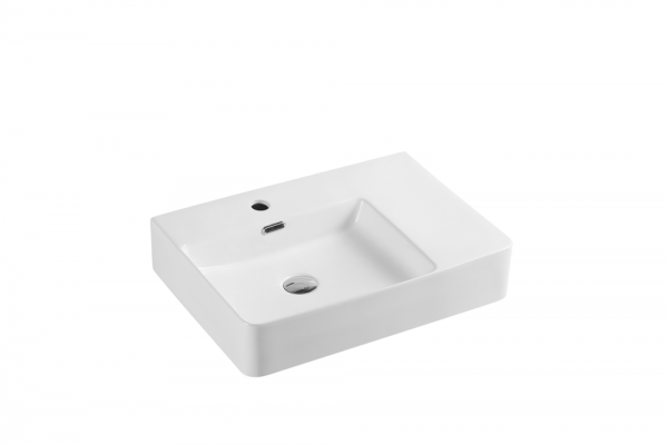 595*420mm MER Wall-hung Rectangular High Gloss White Basin L/H Bowl With Mixer Hole