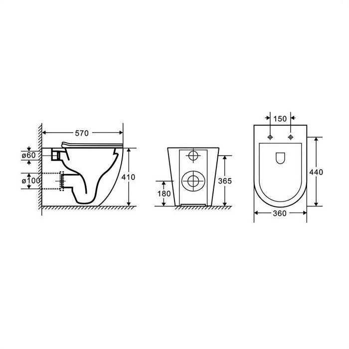 570*360*410mm Mercio Raul99 Gloss White Rimless Wall-Faced Floor Toilet & Geberit Alpha Cistern & Button