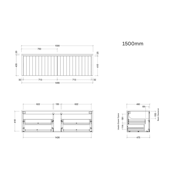 TIMBERLINE SABA CUSTOM WALL HUNG VANITY (ALL SIZING)