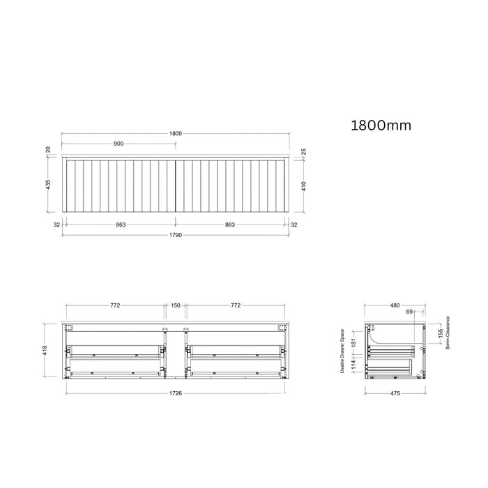 TIMBERLINE SABA CUSTOM WALL HUNG VANITY (ALL SIZING)