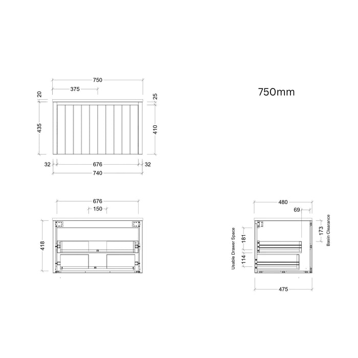 TIMBERLINE SABA CUSTOM WALL HUNG VANITY (ALL SIZING)
