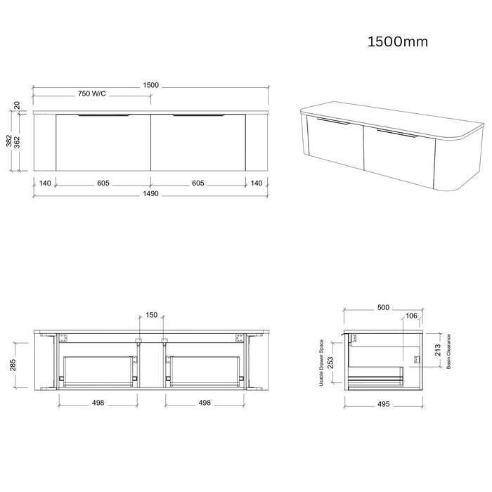 TIMBERLINE SANTOS TRADITIONAL CUSTOM WALL HUNG VANITY (ALL SIZING)