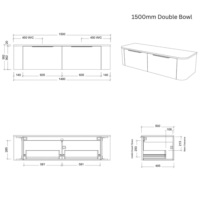 TIMBERLINE SANTOS TRADITIONAL CUSTOM WALL HUNG VANITY (ALL SIZING)
