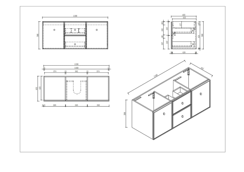 600-1500*455*500mm Mercio Seattle Matt White Wall Hung Vanity