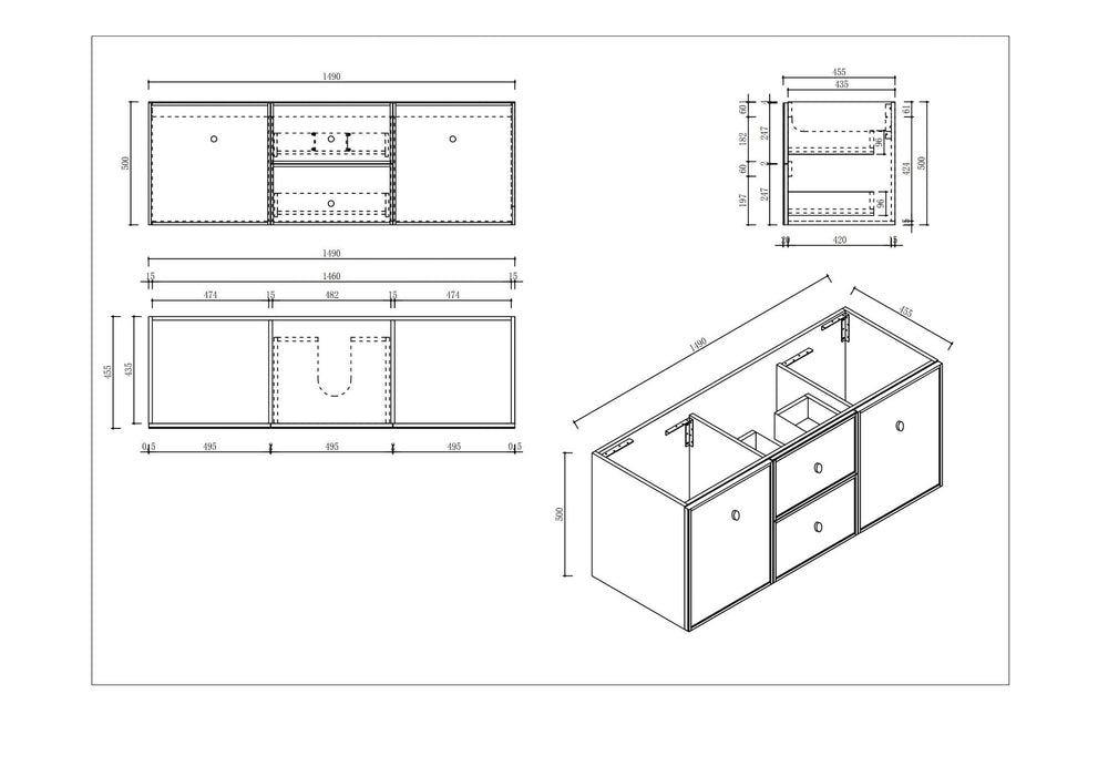 600-1500*455*500mm Mercio Seattle Matt White Wall Hung Vanity