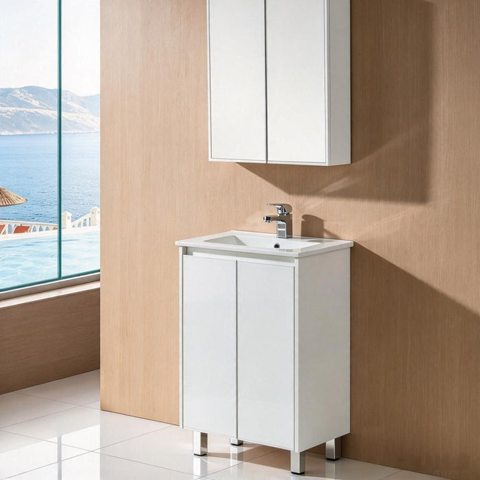 600/750/900*360*875mm Sunny Slim Gloss White PVC Finger-pull Freestanding Vanity With Legs