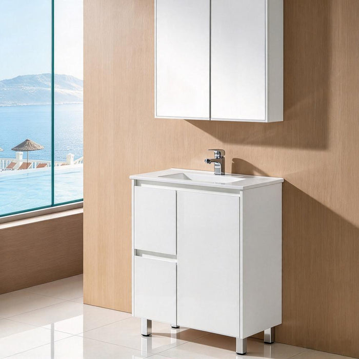 600/750/900*360*875mm Sunny Slim Gloss White PVC Finger-pull Freestanding Vanity With Legs