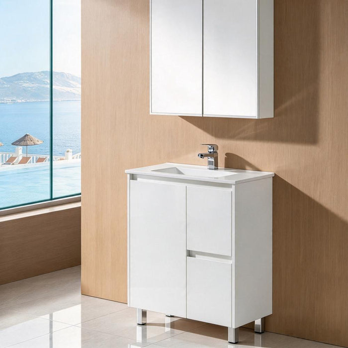 600/750/900*360*875mm Sunny Slim Gloss White PVC Finger-pull Freestanding Vanity With Legs