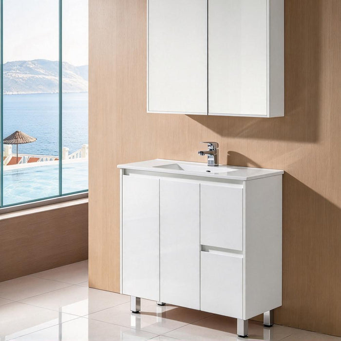 600/750/900*360*875mm Sunny Slim Gloss White PVC Finger-pull Freestanding Vanity With Legs