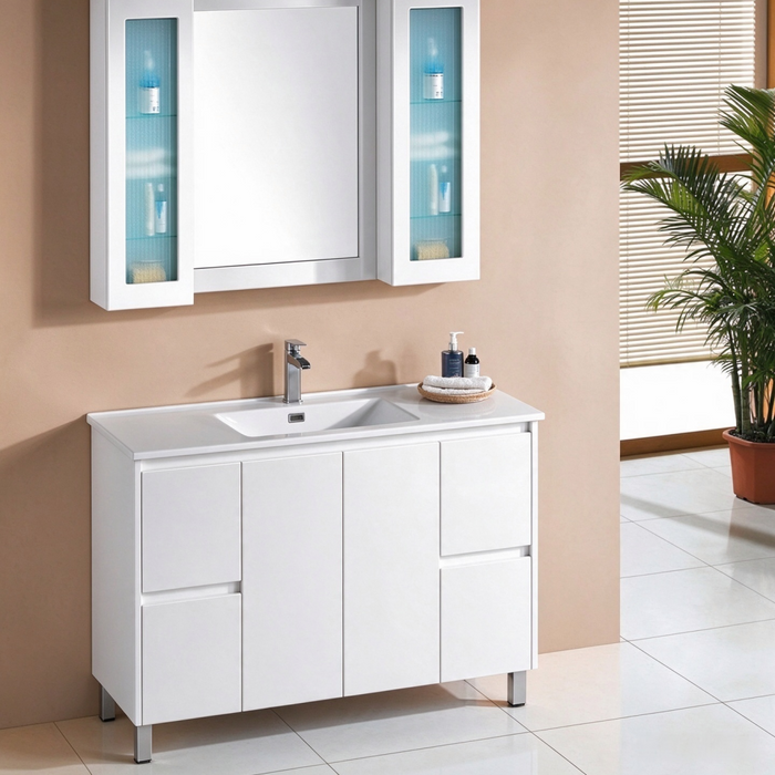 600-1200*460*890mm Sunny Gloss White MDF Finger-pull Freestanding Vanity With Legs